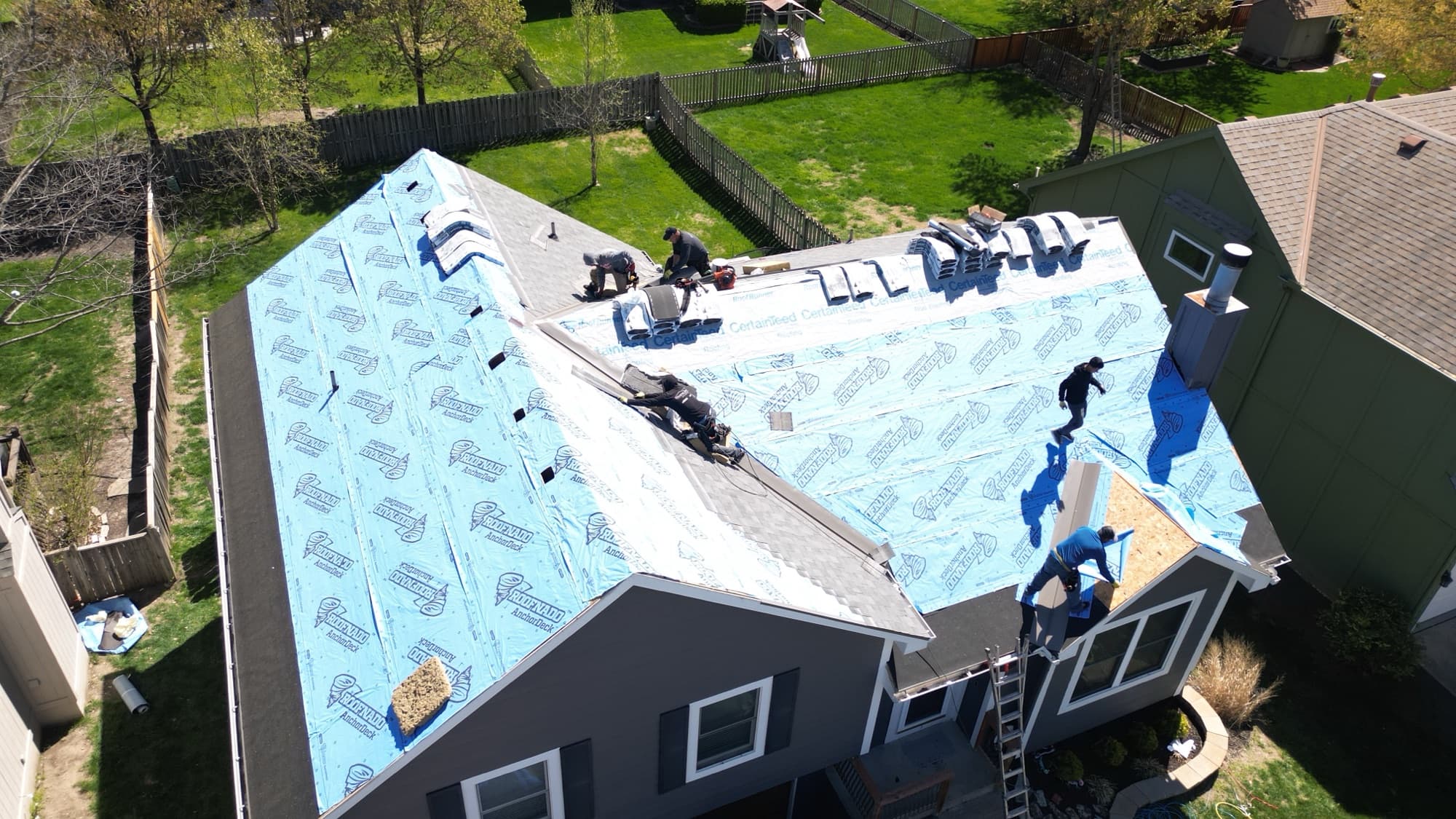 Maverick roof installation showing underlayment and shingles